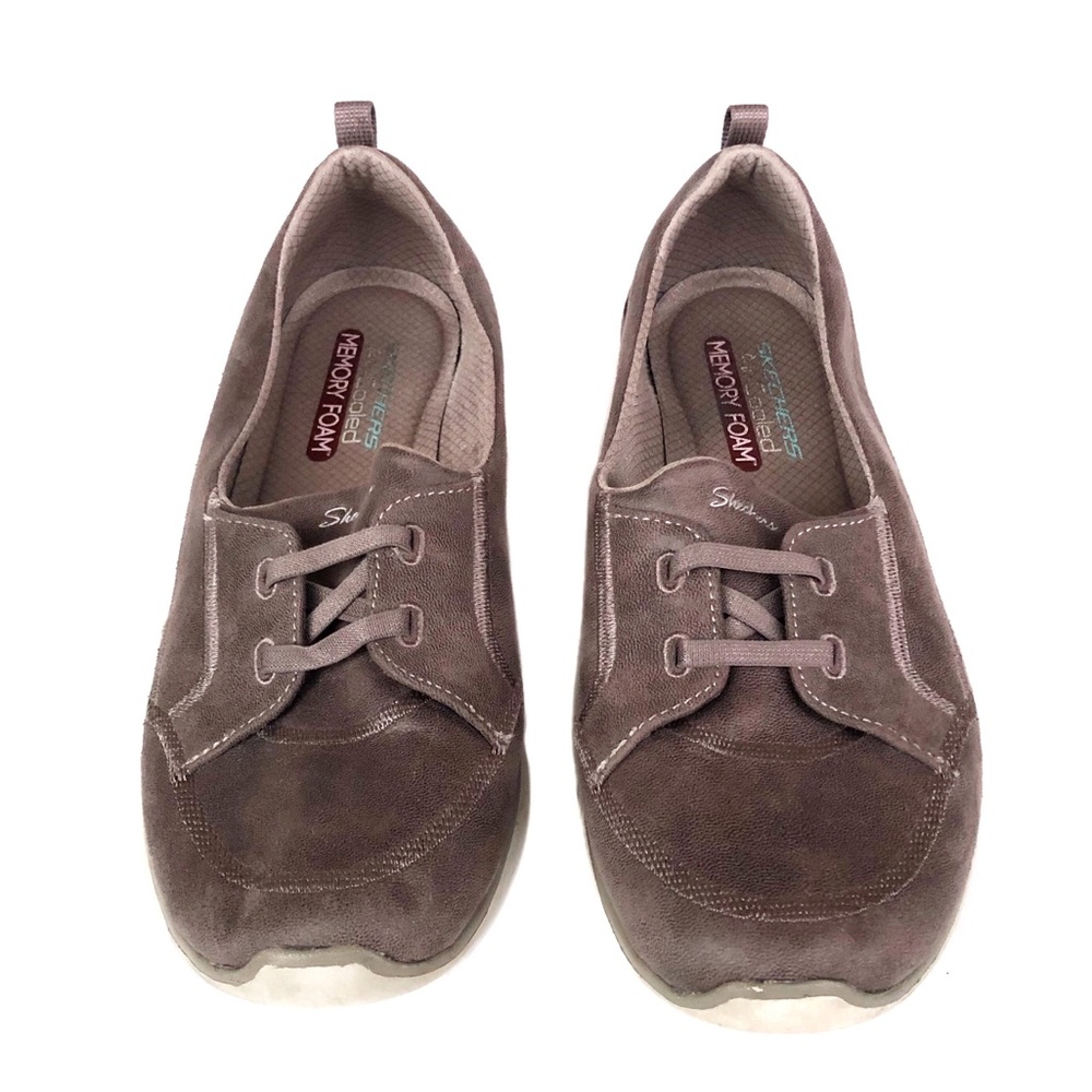 Sketchers Air Shoes Cooled Memory Foam Grey Brown Sneakers Slip On Tennis EUC 11